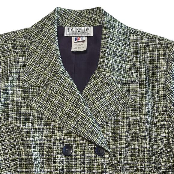Vintage 80s LA BELLE Tweed Skirt Suit Size 9 Double Breasted Jacket Retro Career - Picture 4 of 11